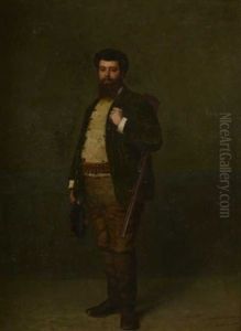 Portrait En Pied De Monsieur Le Marie Des Landelles, Artiste Peintre De La Baie Du Mont Saint Michel, En Habit De Chasseur