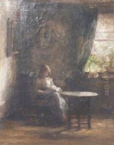 Interior With Girl Reading At A Table by Julia Beatrice How