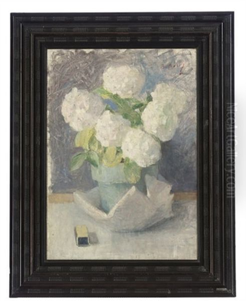 White Hydrangeas In A Pot - view 1