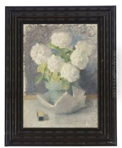 White Hydrangeas In A Pot by Julia Beatrice How