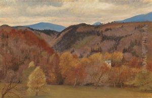 Autumn Hillside With A Hidden Cottage by George Howard