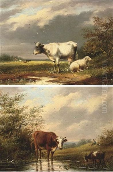 Cattle Near A Stream (+ Another; Pair) - view 1