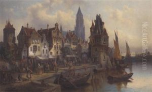 A Continental Town View by L. van Howe