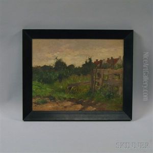 Landscape With Weathered Fence And Cottages Beyond