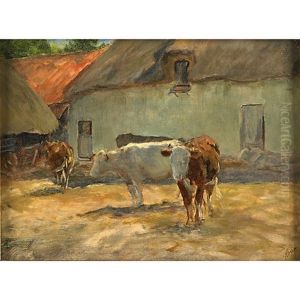A Barnyard With Cattle by William Henry Howe