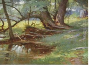 A Quiet Brook In A Wooded Landscape (+ Another Similar; Pair) by William Henry Howe