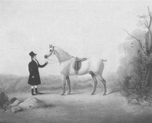 A Chestnut Held By A Groom In A Landscape A Chestnut Held By A Groom In A Landscape