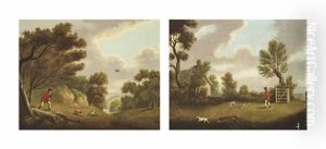 Pointers Flushing Out Game (+ Spaniels Putting Up A Woodcock; Pair) by William Samuel Howitt