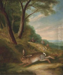 Hounds Chasing A Hare In An Extensive Landscape by William Samuel Howitt