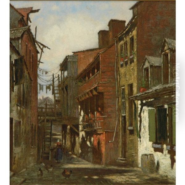 Woman Walking Through Town - view 1