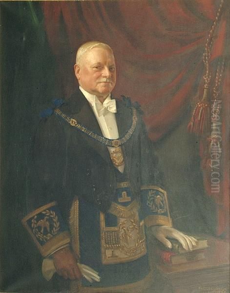 Portrait Of Lieutenant Colonel Sir Anthony Gadie T.d., J.p., P.g.d. (d. 1948), In Evening Dress And Full Regalia, The Frame Inscribed, "(presented) By The Freemasons Of Bradford In Recognition Of His Valued Services As Assitant Provincial Grand Master - view 1