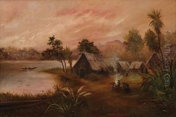 Maori Village And River Scene - view 1