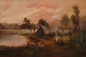 Maori Village And River Scene