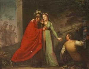 Mytologisk Scene Med Personer I Klassiske Gevandter, Der Skjuler Sig by Cornelius Hoeyer