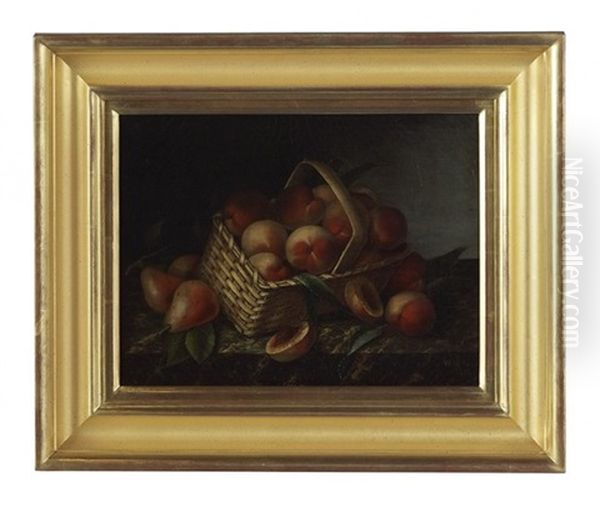 Still Life With A Basket Of Peaches On A Marble Slab - view 1