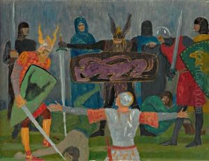 Mythologische Szene (die Schlacht) by Gertrude Hozatko-Mediz