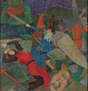 Mythologische Szene (siegfrieds Drachenkampf?) by Gertrude Hozatko-Mediz