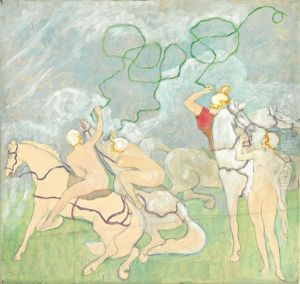 Symbolistische Szene: Reitende Nymphen In Pastelltonen by Gertrude Hozatko-Mediz