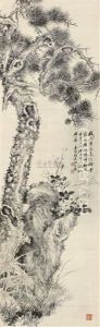 Pine And Flowers by Hu Tiemei