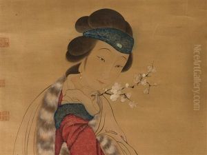 Lady With Plum Blossom Branch by Hu Xigui