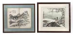 Untitled (mountainous Landscape)(+ Scholar Overlooking A Valley; 2 Works)