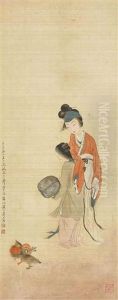 Lady Holding Fan by Huang Shanshou