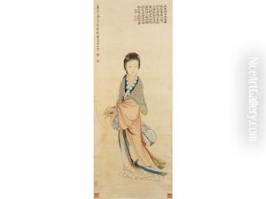 Beauty Holding A Fan by Huang Shanshou