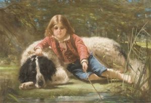Un Garcon Pechant Avec Son Chien by Pierre-Adolphe Huas