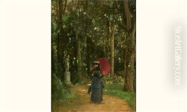 Jeune Femme A L'ombrelle A Saint-cloud - view 1