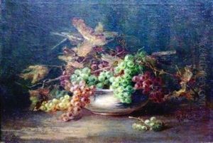 Still Life With Leaves And A Bowl Of Grapes by Lydia M. B. Hubbard