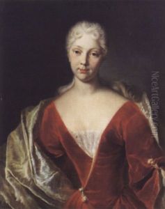 Portrat Einer Jungen Frau Im Roten Kleid by Johann Rudolf Huber the Elder