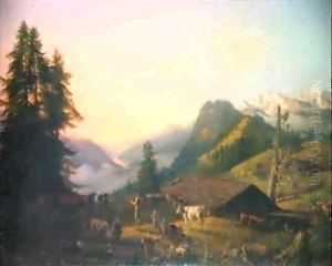 Landschaft Mit Figurenstaffageim Berner Oberland