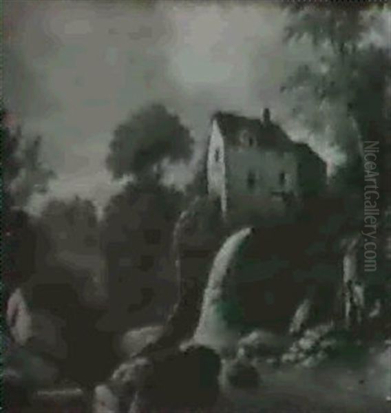 Children By A Shrine Near Water Mill - view 1
