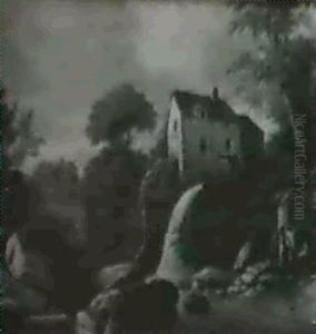Children By A Shrine Near Water Mill by Arnold Pankraz Huber