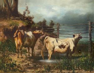 Kuhe Am Gatter by Carl Rudolph Huber