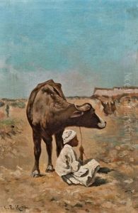Beduinenjunge Mit Rind by Carl Rudolph Huber
