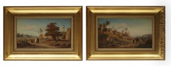 Nordafrikanska Landskap Med Beduiner (pair) - view 1