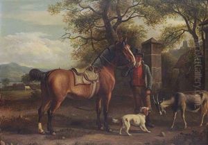 A Horseman And His Horse With A Dog And A Goat, A Pasture And Town Beyond A Horseman And His Horse With A Dog And A Goat, A Pasture And Town Beyond