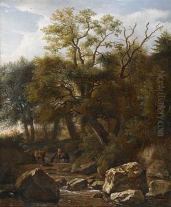 Bewaldete Bachlandschaft Mit Reiter Und Vieh Bewaldete Bachlandschaft Mit Reiter Und Vieh
