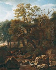 Bewaldete Bachlandschaft Mit Reiter Und Herde Bewaldete Bachlandschaft Mit Reiter Und Herde