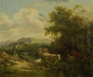Berglandschaft Mit Hirten Und Tieren by Jean Voltaire Huber