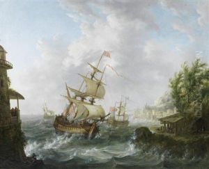 Seascape With American, British And Dutch Frigates by Johann Caspar Huber