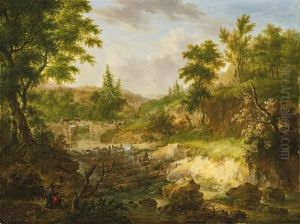 Landschaft Bei Langnau Mit Zeichnendem Maler by Johann Caspar Huber