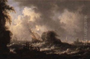 Stormigt Kustlandskap Med Skeppsbrott