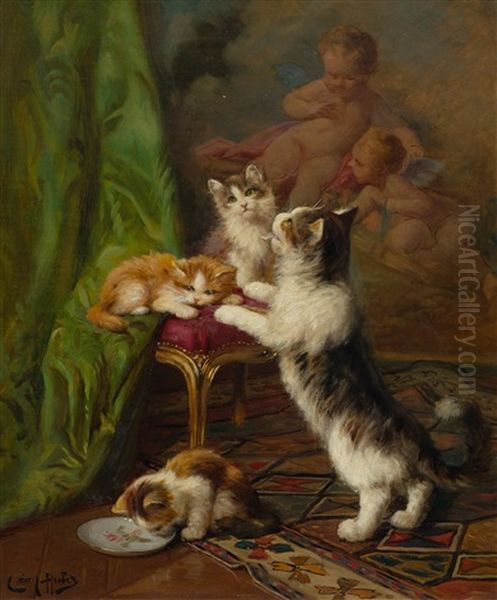 Kittens Playing Before A Tapestry With Two Putti - view 1