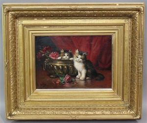 Les Chatons Jouant Dans La Jardiniere by Leon Charles Huber