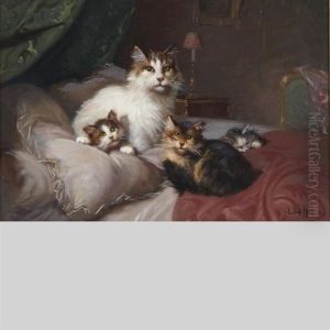 Chattons Sur Lit by Leon Charles Huber
