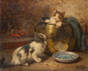 Spielende Katzchen by Leon Charles Huber