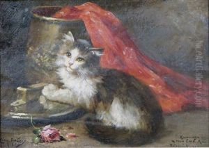 Chaton Et Pot En Cuivre by Leon Charles Huber