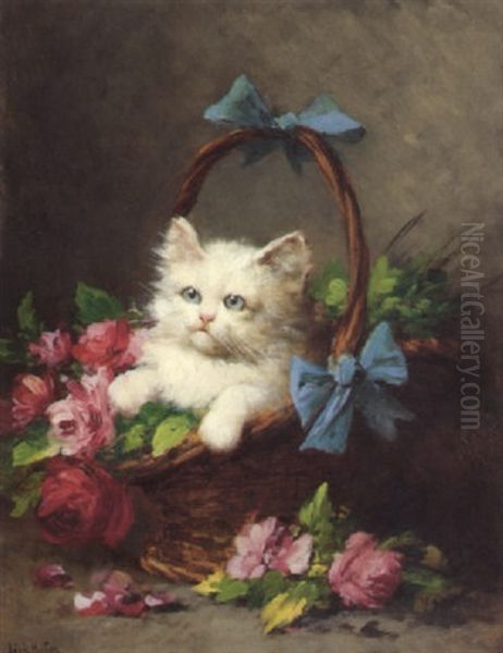 Kleines Katzchen Im Korb Mit Rosen - view 1